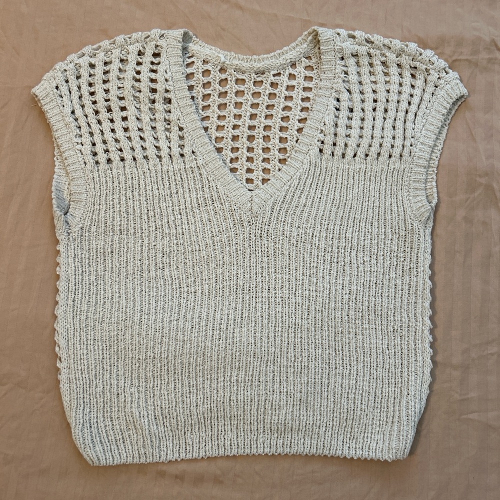 Cream Knit Sweater Vest Size S MIOU MUSE Minimalist Cottagecore Boho